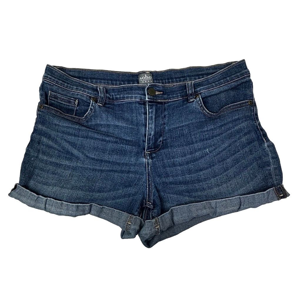 New York & Co. Cuffed Distressed Blue Jeans Shorts Womens 12 Whiskers Classic EC